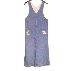 Vintage 90s Size Large Winnie the Pooh Tigger Eeyore Overall Denim Dress